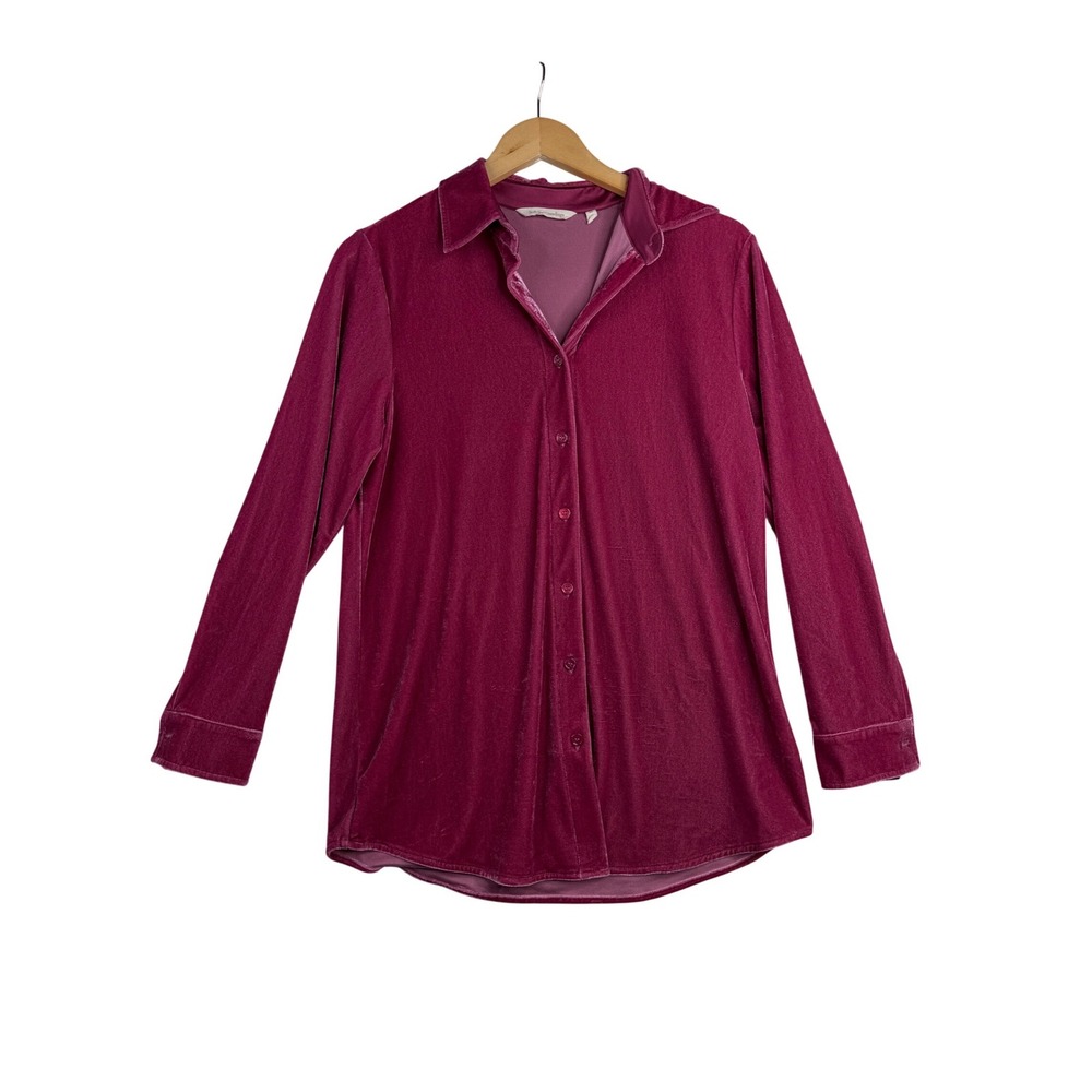 Soft Surroundings Velvet Button Down Long Sleeve Shirt size XS Pink